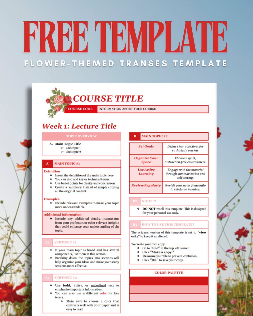 our_disenyo's tweet photo. 🌷 Get your free flower-themed transes template! Start spicing up your notes by letting it bloom 🌸 

Check replies for the gdocs link 🌼

Give us a ❤️ &amp; 🔄 if you like it! We’re also accepting recos/suggs 🧸

#studytwt #studytwtph https://t.co/LS1ZQrBNaB
