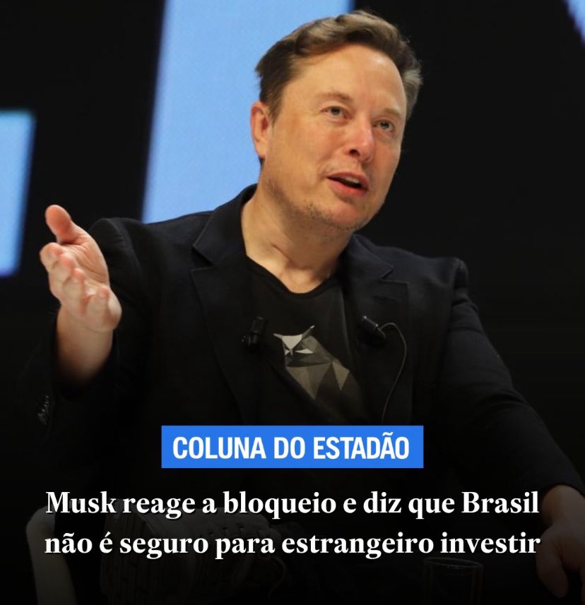 Elon Musk disse uma verdade insofismável: “o Brasil não é seguro para estrangeiro investir”. Aliás, não é um
país seguro para se viver. Só é seguro para criminosos, narcotráfico, tiranetes de toda ordem e políticos vis. Ai, sim! Paraíso para a bandidagem e para a impunidade. 🤡