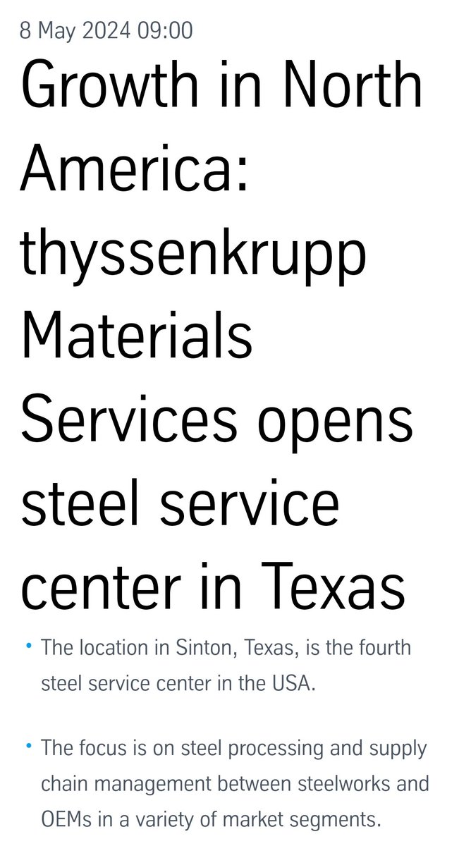 Raphfel's tweet photo. Closing down in Germany, reopening in Texas. 

That's the story of the once mighty German steel industry in a nutshell.

I am sure that all the wind&amp;solar fanatics will continue to tell you that this has nothing to do with the Greens idiotic energy policy.

Don't fall for it. https://t.co/sM05JvjB6a