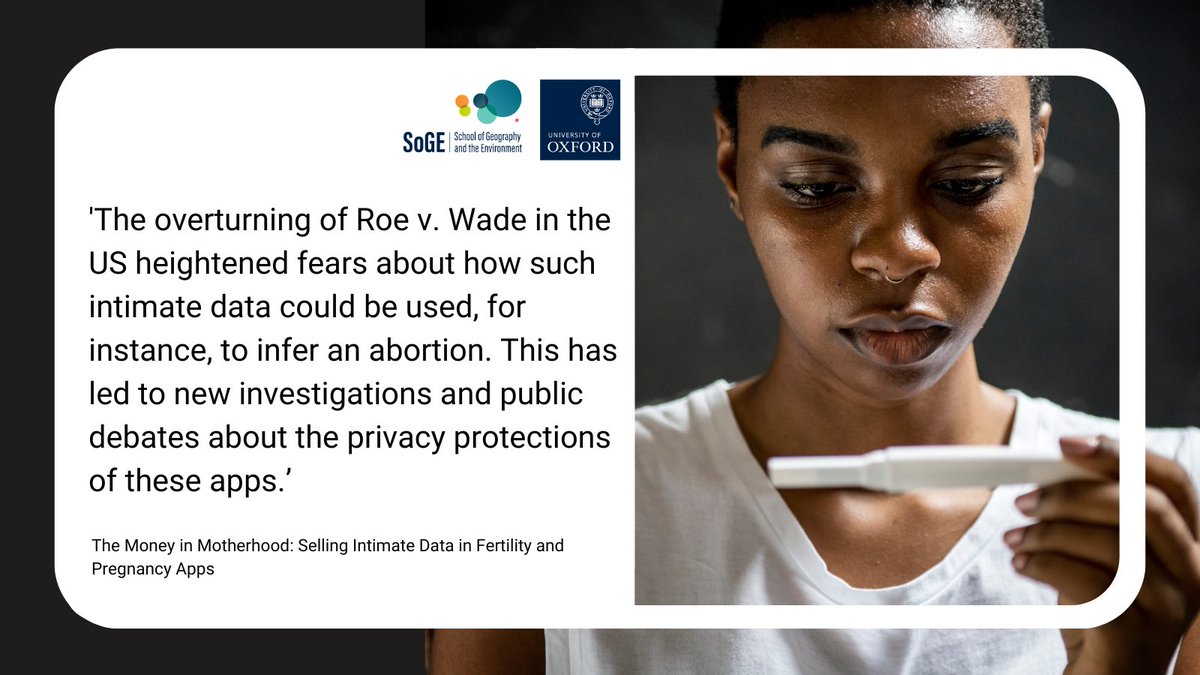Information is power, and it’s being sold with consent.

But should it?

Dr Josie Hamper latest paper explores how fertility &amp; pregnancy apps have commercialised the journey to motherhood, &amp; raises concerns about the collection of sensitive data.

geog.ox.ac.uk/news/money-mot…