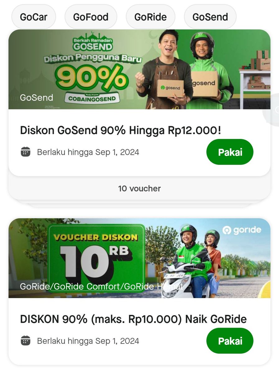 NoZ2e's tweet photo. Wts // want to sell voucher gojek goride gocar gosend 

Goride 90% 10k (2 voc)
Gocar 10k, 50% 8k (2voc / each)
Gosend 90% 12k (1 voc)

Fee 2k / voc, fee bisa qris. DM atau wa aja yaa di bio 🫶🏻

#zonauang voc gojek https://t.co/1fM6RrDcjL