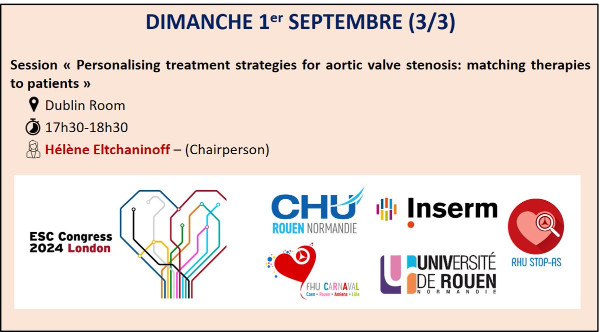 📅[#ESCCongress J3]
Une nouvelle journée à #Londres 🇬🇧 et de nombreuses interventions Rouennaises à venir ! Le programme est juste ici 👇
<a href="/CHURouen/">CHU de Rouen</a> <a href="/heleltchaninoff/">Eltchaninoff</a>  <a href="/CharlesFauvel/">Charles Fauvel</a> <a href="/escardio/">European Society of Cardiology</a>