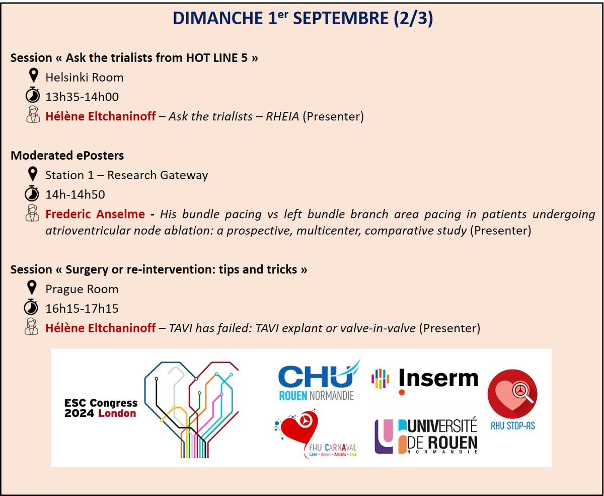 Cardio_CHURouen's tweet photo. 📅[#ESCCongress J3]
Une nouvelle journée à #Londres 🇬🇧 et de nombreuses interventions Rouennaises à venir ! Le programme est juste ici 👇
@CHURouen @heleltchaninoff  @CharlesFauvel @escardio https://t.co/f1candRxG6