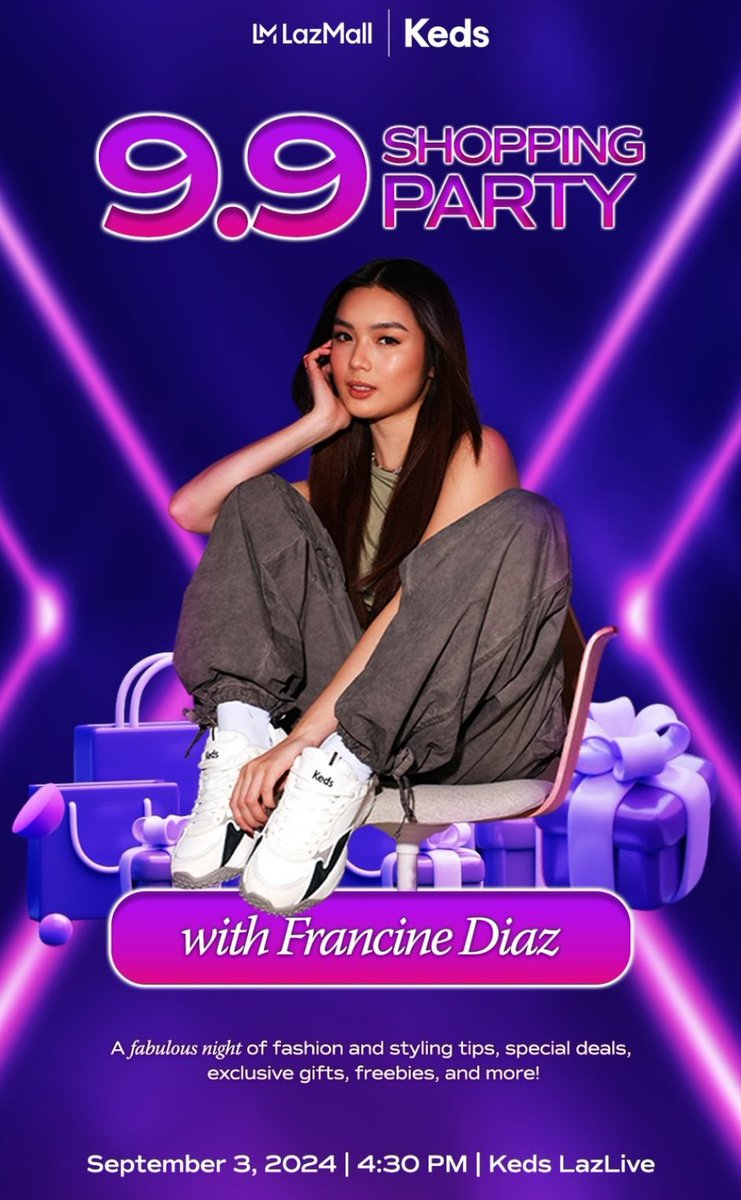 CarreLs Official (@carrelsofc) on Twitter photo Keds LazLive 9.9 shopping party with our golden girl, #FrancineDiaz 🫶🏻✨
A fabulous night of fashion and styling tips, special deals, exclusive gifts, freebies and more!
See you this coming September 3, 2024 - 4:30PM #LazLive
#KedsPhXFrancine | <a href="/KedsPH/">Keds Philippines</a>
#Lazada Keds LazLive 9.9 shopping party with our golden girl, #FrancineDiaz 🫶🏻✨
A fabulous night of fashion and styling tips, special deals, exclusive gifts, freebies and more!
See you this coming September 3, 2024 - 4:30PM #LazLive
#KedsPhXFrancine | <a href="/KedsPH/">Keds Philippines</a>
#Lazada
