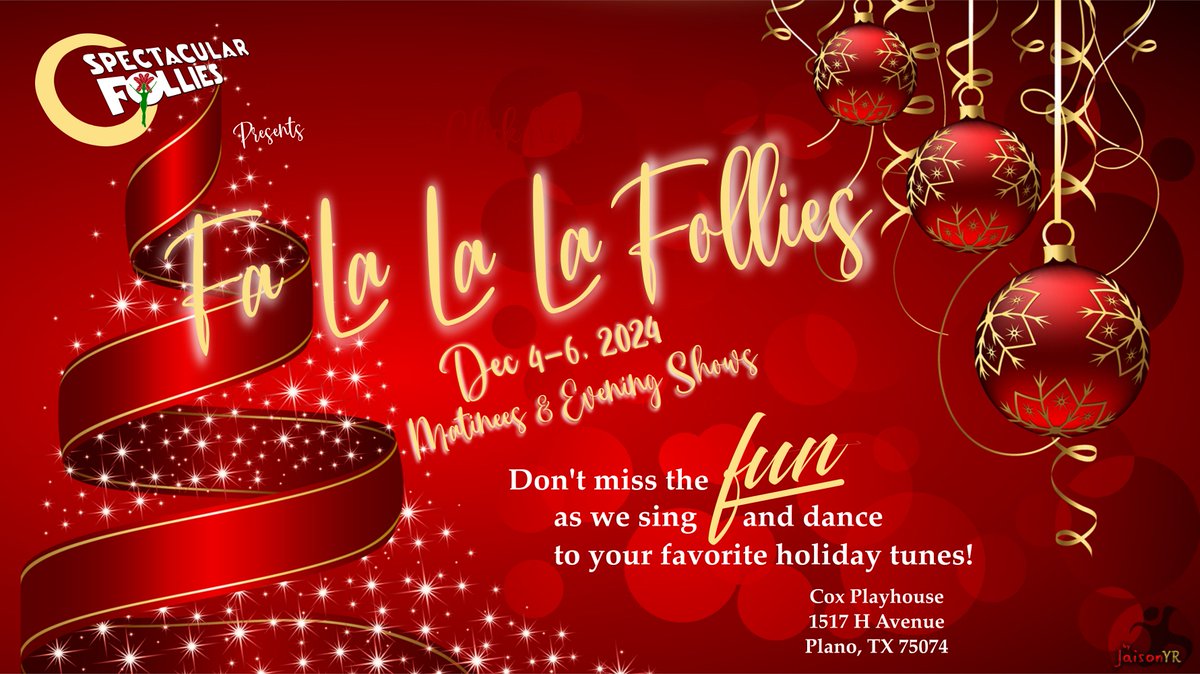 Spec_Follies's tweet image. Mark your calendars for our FA LA LA LA FOLLIES Holiday Show which opens Dec 4 and runs thru Dec 6 with 2 matinees and 2 evening shows! Tickets will go on sale in October.
Visit our website for more details!
spectacularfollies.com/our-2024-holid…