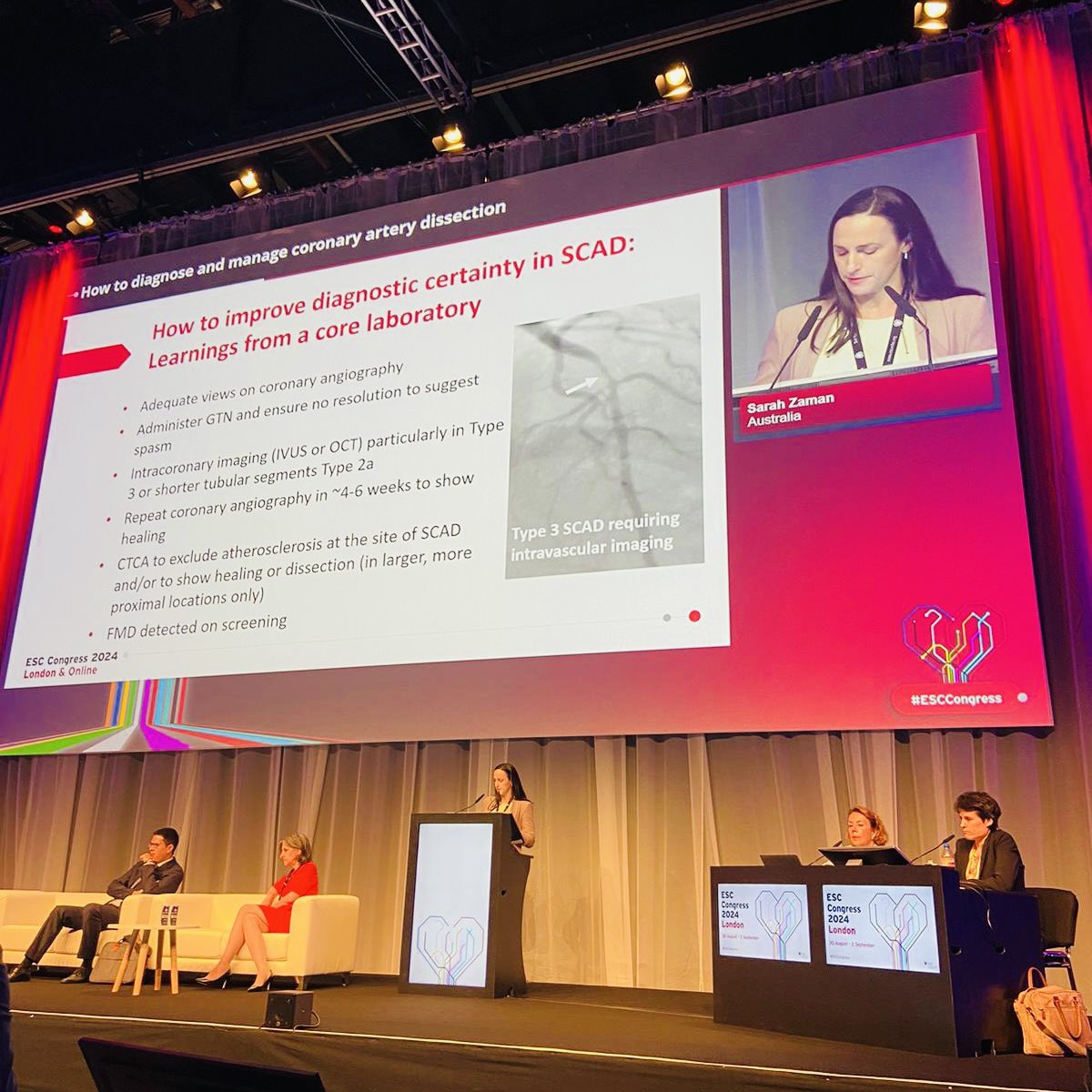 LilianaLaranjo's tweet image. @DrSarahjZaman presenting on How to diagnose and manage coronary artery dissection at the @escardio congress 🫀@WARC_USYD @clara_chow #ESCCongress