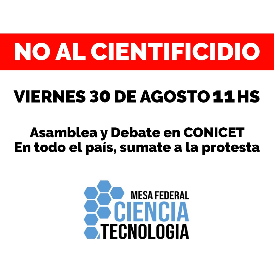 🇦🇷  El gobierno de Miléi está aplicando un #cientificidio. Es necesario consensuar una mayor articulación entre los actores afectados por las políticas de #desfinanciamiento antes de que la perdida de capacidades tecnológicas sea un proceso irreversible. 
Hoy  👇  #UnidadCyT