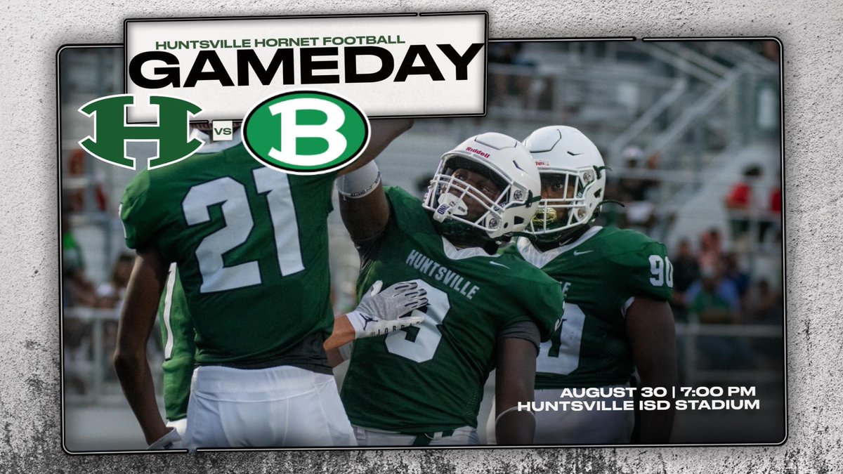 🏈 It's Game Day, Hornets! 🏈

Let’s pack the stands as we take on Brenham tonight! 

📅 When: 8/30
🕒 Kickoff: 7:00 PM
📍 Where: Huntsville ISD Stadium