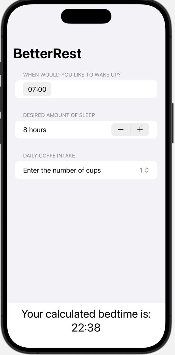 iosdevlearner's tweet image. Just finished Day 28 of the #100DaysOfSwiftUI
The challenge was to change VStacks in the form to Sections, use a picker instead of a stepper and the last thing was to remove a toolbar button to show the calculated sleep time and instead always show it.