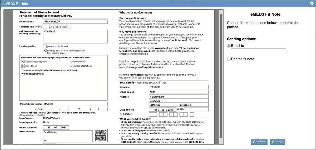 We recently announced our eMed 3 fit note compliance.

When hospital doctors issue fit notes, they reduce GP workload and make life easier for patients.

New in Nervecentre 8.1