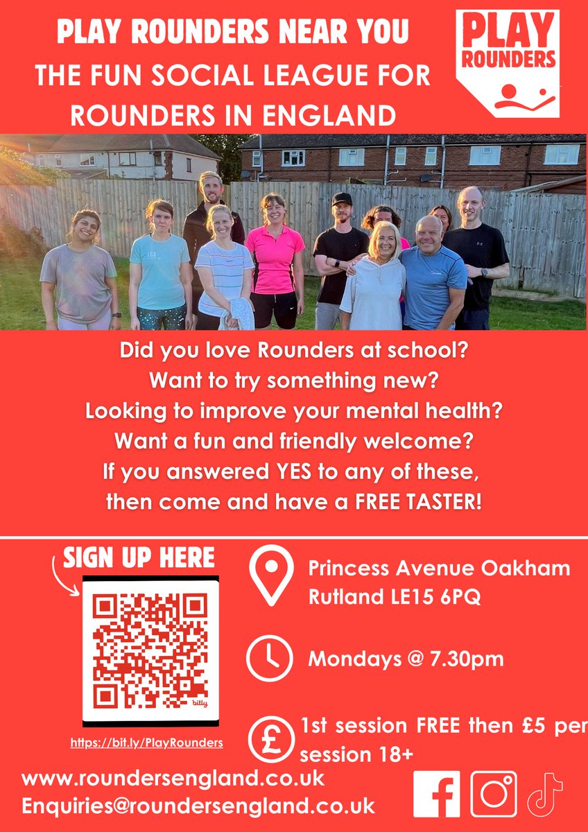 ⚾ Did you know there's a fun social <a href="/RoundersEngland/">Rounders England</a> league in Oakham? ⚾ Did you love rounders at school or fancy trying something new? Pop along for a free taster on a Monday night at Princess Avenue. More details 👇