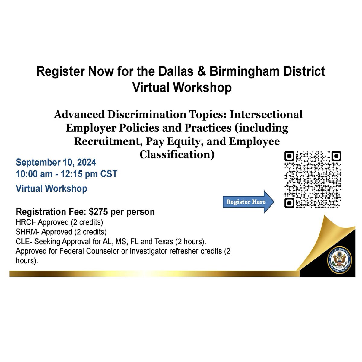 EEOC_Dallas's tweet photo. Join EEOC Birmingham and Dallas District for our transformative virtual workshop on Intersectional Discrimination—empower yourself with essential tools and insights to foster an inclusive workplace where every voice matters in 2025! https://t.co/pIJURD90dx