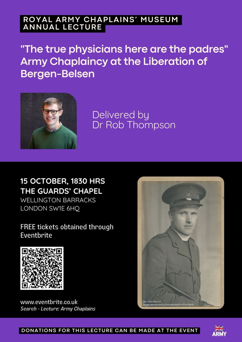 ArmyChaplaincy's tweet photo. Join us at 18:30 on Tuesday 15th October at The Guards’ Chapel for a Lecture by Dr Rob Thompson on Army Chaplaincy at the Liberation of Bergen-Belsen.

Book your FREE ticket now on Eventbrite
👉https://t.co/oZHYJc5St0

@TheGuardsChapel  @ArmyChaplainMus https://t.co/R16vV6gMia