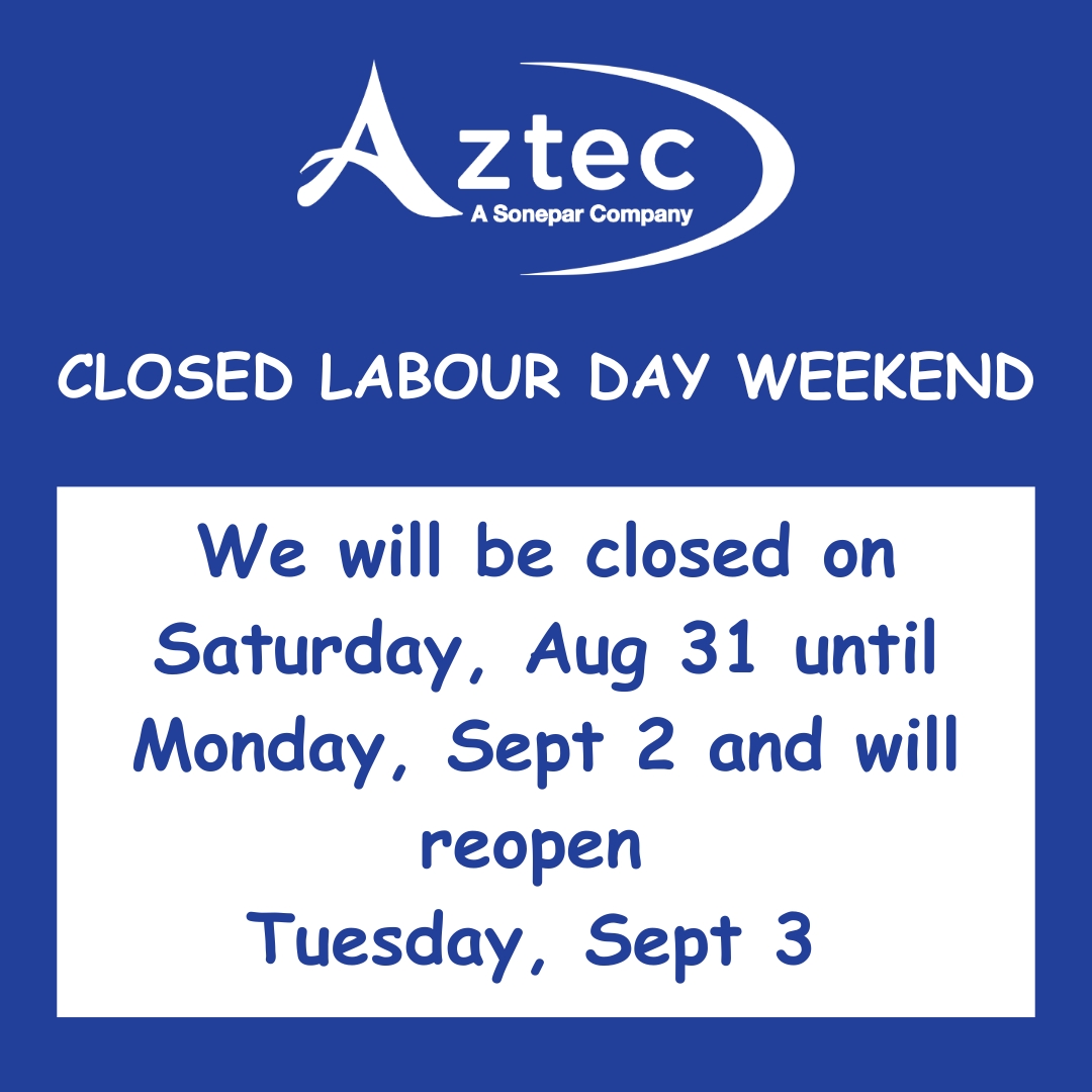 AztecElectrical's tweet photo. Aztec will be closed from Saturday, August 31st through Monday, September 2nd in observance of Labour Day.
We will return to normal hours on Tuesday, September 3rd.
#laborday2024 #labourdayweekend #labourday https://t.co/9YhuL3E0D4