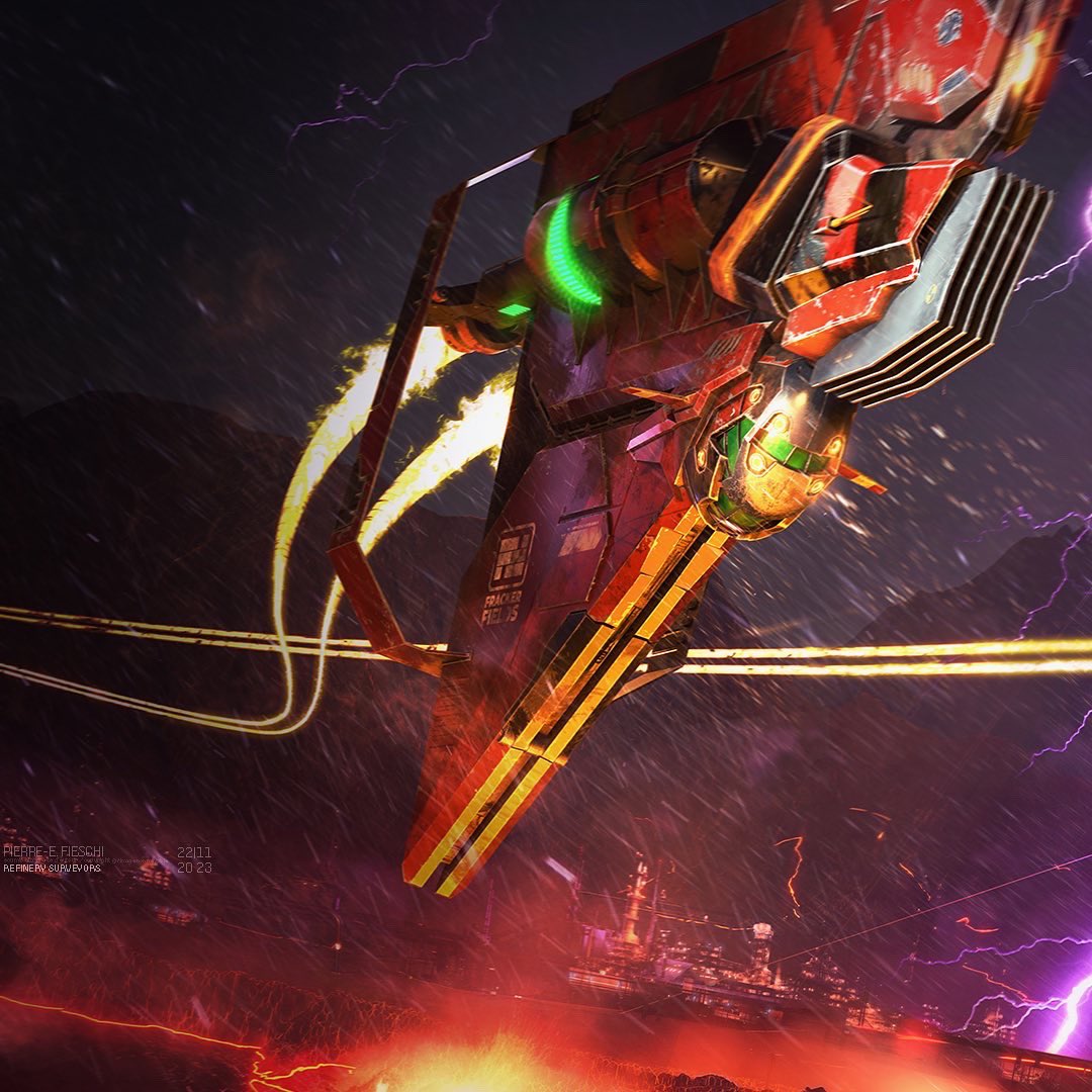 Can I revive this account after months? We’ll see! A pair of "Firesprite" Surveyor aircrafts fly over a refinery on the magmatic world of Downpour. Created for <a href="/PhilipGHarris/">Phil Harris</a> , modelled in #3dsMax , textured in <a href="/Substance3D/">Adobe Substance 3D</a> rendered in <a href="/ChaosGroup/">Chaos</a> ‘s #Vray .