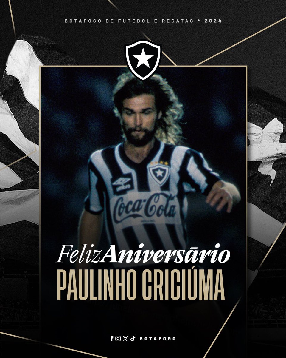Botafogo's tweet photo. PARABÉNS! 👏🏾🔥

Identificado, campeão e um dos símbolos de uma geração, Paulinho Criciúma faz aniversário hoje. Felicidades, saúde e tudo de bom, ÍDOLO! ⚽️⭐️ #BFR https://t.co/jl9v3KsmII