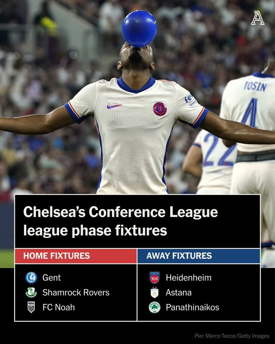 TheAthleticFC's tweet photo. Chelsea welcome Shamrock Rovers and FC Noah in the Conference League, and have an away trip to Kazakhstan... https://t.co/uoCYqWx7j4