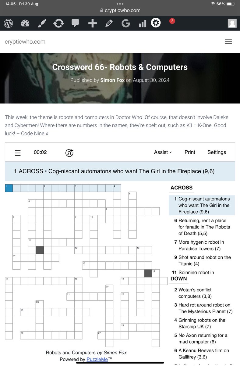 CrypticWho1963's tweet photo. Please don’t throw hands at me! This week’s #DoctorWho crossword is about ROBOTS &amp; COMPUTERS! Head to #CrypticWho https://t.co/kOIwXC832y https://t.co/Vg2JnnM7VF