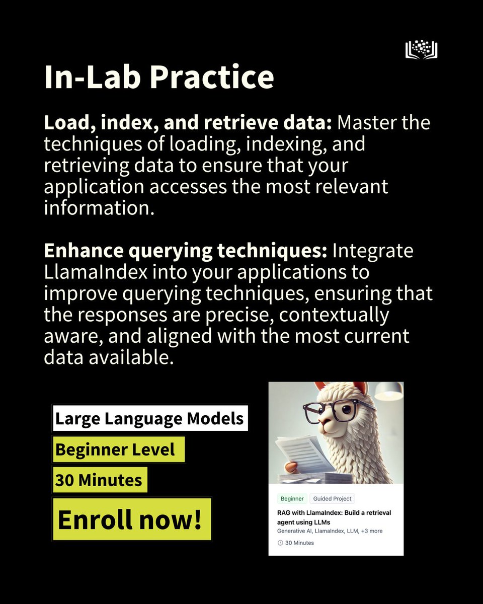 CognitiveClass's tweet image. Explore Retrieval Augmented Generation (RAG) with LLMs [Free Beginner guided project] 👇️

Using LlamaIndex, build a RAG application that retrieves from PDFs, HTML, and txt files. 

Access the full codebase:
🔗 l8r.it/qMkZ

#LLM #RAG #LargeLanguageModel #DataScience