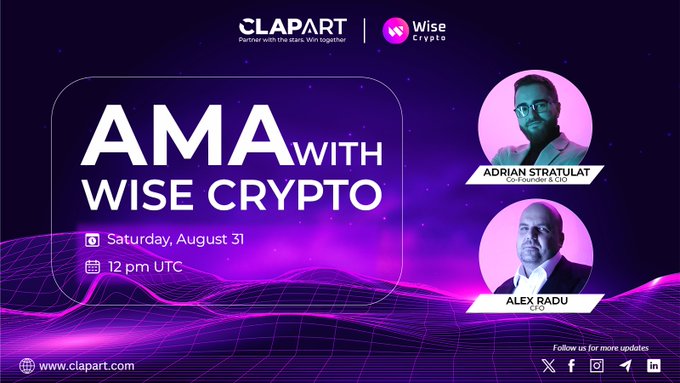 ama_tracker's tweet photo. 🎇Mark your calendars AMA session from @clapartofficial with @WiseCrypto_!

#CLAPART is creative assets trading platform fueled by $CLP token.
#Wise Crypto is marketing agency that assisting early-stage startups attain connections for the launch.

⏰ August 31, 12 PM UTC

#AmaTracker