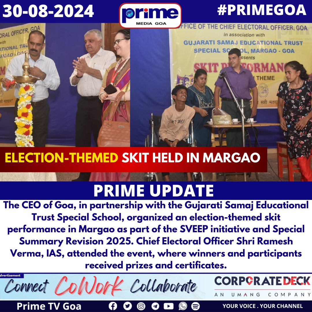 PrimeTVGoa's tweet image. Election-Themed Skit Performance Held in Margao

#Election2024 #personwithdisability #CommunitySupport #NewVoter #margao #winners #skitcompetition