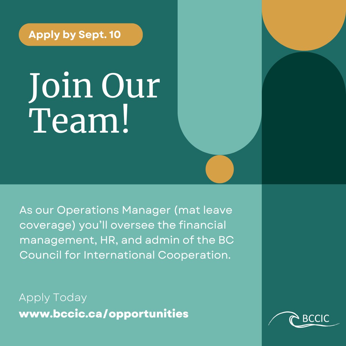 We're #hiring!  We're looking for an Operations Manager  to oversee the financial management, human resources, and admin of BCCIC and help us ensure we live out our values. Learn more about this mat leave coverage position here: lnkd.in/gRYPT-Js