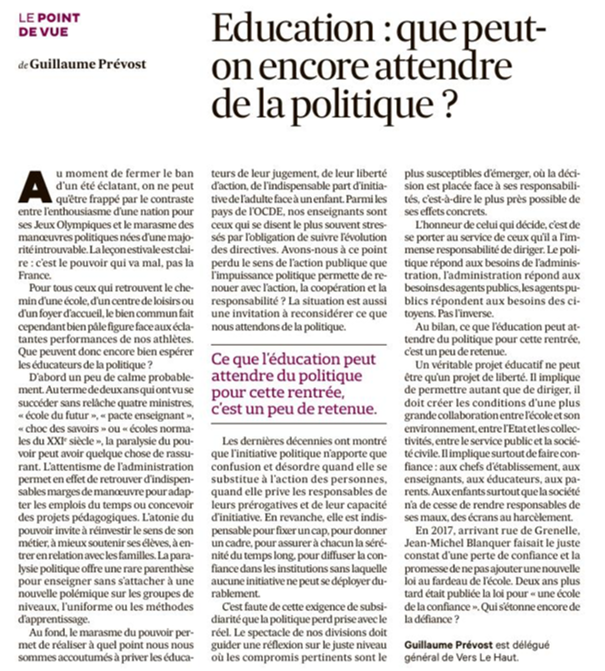 🤔Et si la paralysie politique était une aubaine pour l'éducation ? Et si le meilleur service que pouvait rendre le futur ministre était de ne rien faire ? 
Pas facile du reste...🤫