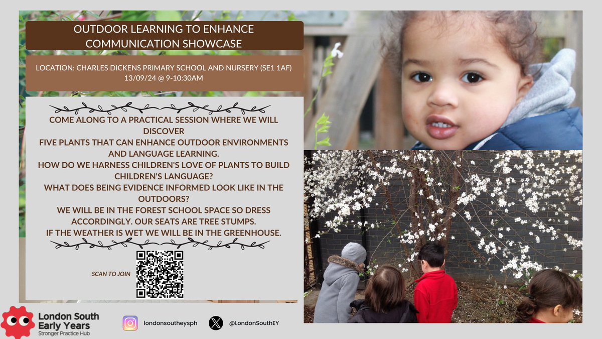 London South Early Years Stronger Practice Hub (@londonsouthey) on Twitter photo Come and see our lead setting <a href="/CDPS_Southwark/">Charles Dickens Primary School and Nursery</a> to see how outdoor environments can enhance language learning 🌿
13/9 @ 9-10:30AM🔽
forms.gle/9rq56YLzPwUoCc…
<a href="/ncbtweets/">National Children's Bureau</a> <a href="/EducEndowFoundn/">EEF</a> <a href="/CoinStreet/">Coin Street</a> <a href="/CDPS_Southwark/">Charles Dickens Primary School and Nursery</a> @CDResearchSch <a href="/RhubarbNet/">Annette</a> <a href="/maytree_nursery/">Maytree Nursery</a> Come and see our lead setting <a href="/CDPS_Southwark/">Charles Dickens Primary School and Nursery</a> to see how outdoor environments can enhance language learning 🌿
13/9 @ 9-10:30AM🔽
forms.gle/9rq56YLzPwUoCc…
<a href="/ncbtweets/">National Children's Bureau</a> <a href="/EducEndowFoundn/">EEF</a> <a href="/CoinStreet/">Coin Street</a> <a href="/CDPS_Southwark/">Charles Dickens Primary School and Nursery</a> @CDResearchSch <a href="/RhubarbNet/">Annette</a> <a href="/maytree_nursery/">Maytree Nursery</a>