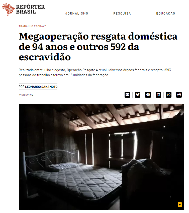 NiltoTatto's tweet photo. Uma operação coordenada em todo o País resgatou 592 trabalhadores em regime análogo à escravidão, entre elees 16 crianças e uma senhora de 94 anos!

Submeter uma pessoa a regime análogo à escravidão é um dos crimes mais hediondos que se possa imaginar, no entanto, mais de 60 mil pessoas foram resgatadas de 1995 até hoje, de fazendas de gado, soja, algodão, café, frutas, erva-mate, batatas, cebola, sisal, na derrubada de mata nativa, na produção de carvão, na extração de caulim e de minérios, na construção civil, em oficinas de costura,  bordéis, entre outras atividades, como o trabalho doméstico.