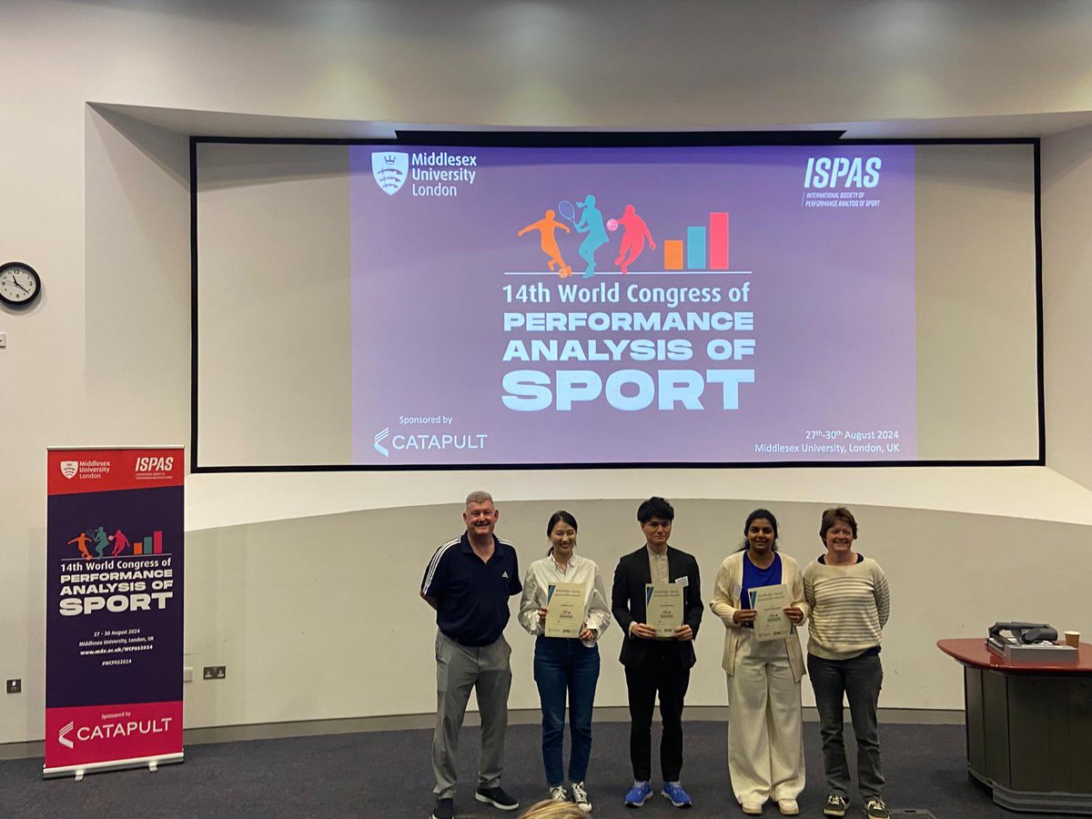 ISPAS (@ispas_official) on Twitter photo Routledge Young Researcher Awards at the 14th World Congress of Performance Analysis of Sport at <a href="/MiddlesexUni/">Middlesex University</a>
Confratulations to
Runqing Ma, University of Vienna, Austria
Seiji Hirosawa, Keio University, Japan
Shruti Bhandurge, Loughborough University, UK
🏆🎊🙌
#WCPAS2024 Routledge Young Researcher Awards at the 14th World Congress of Performance Analysis of Sport at <a href="/MiddlesexUni/">Middlesex University</a>
Confratulations to
Runqing Ma, University of Vienna, Austria
Seiji Hirosawa, Keio University, Japan
Shruti Bhandurge, Loughborough University, UK
🏆🎊🙌
#WCPAS2024