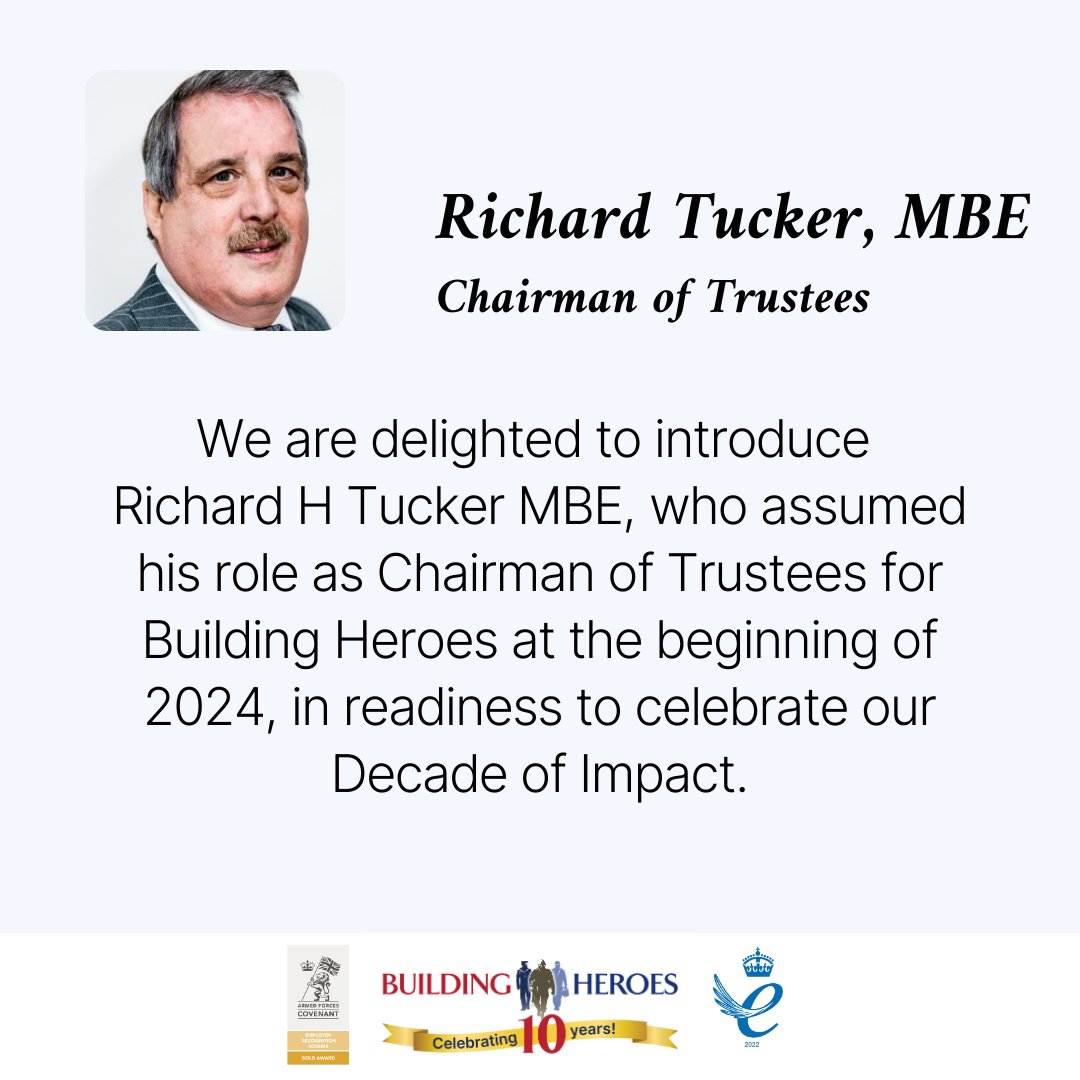 buildingheroes's tweet image. ✨ Ten Stories: Introducing Our Chairman of Trustees ✨

Richard said, "I welcomed the opportunity to broaden my passion for helping veterans to work."

Read more about Richard's full story on our website - heyor.ca/IHhEIl.

#TenYearAnniversary #TenYears