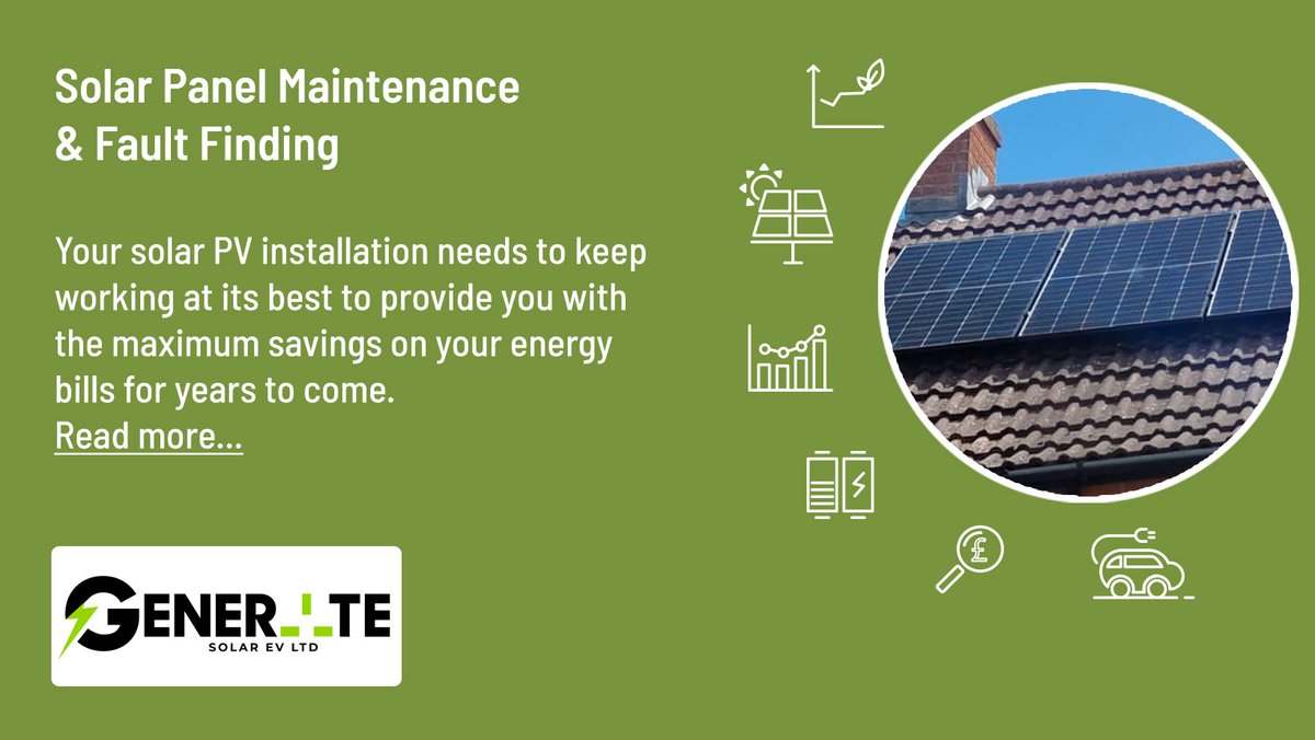 GenerateSolarEV's tweet image. Maintenance &amp;amp; Fault Finding. Your solar PV installation needs to keep working at its best to provide you with the maximum savings on your energy bills for years to come. #SolarEnergy #SolarPower generate-solarev.co.uk/maintenance-an…