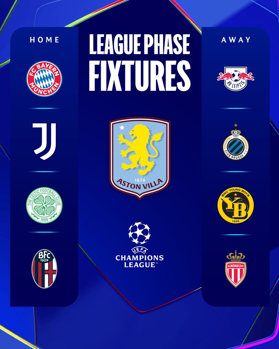 ChampionsLeague's tweet photo. Bayern München, Juventus, Celtic and Bologna at Villa Park 🎬

#UCLdraw https://t.co/mP8zP6qvas