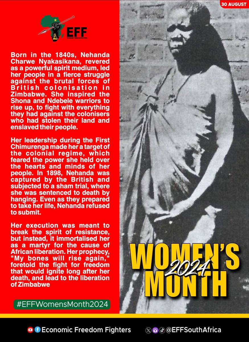 Born in the 1840s, Nehanda Charwe Nyakasikana, revered as a powerful spirit medium, led her people in a fierce struggle against the brutal forces of British colonisation in Zimbabwe. She inspired the Shona and Ndebele warriors to rise up, to fight with everything they had against