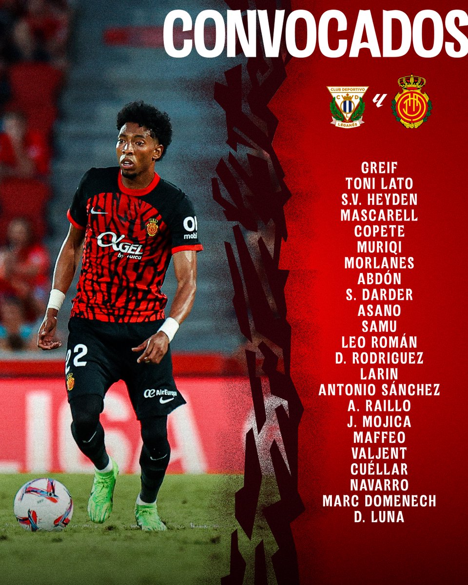 RCD_Mallorca's tweet photo. Nuestra 𝗹𝗶𝘀𝘁𝗮 para el #LeganésMallorca

❤️🖤❤️🖤❤️🖤 https://t.co/1tttlrX2MS