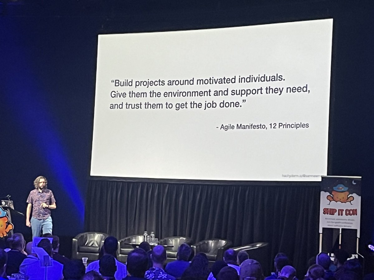 mipsytipsy's tweet image. Oh damn, i really need to be finishing my slides but @samnewman is spitting FIRE on stage about organizations that silo engineers by specialty, treating them like fungible units, and oh shit nothing works anymore. @ShipItCon