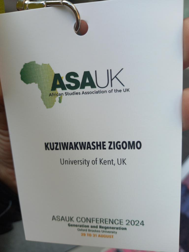 Kuziwakwashe Zigomo (@kmezigomo) on Twitter photo Glad to have made it to <a href="/ASAUK_News/">AfricanStudiesUK</a> 2024. Looking forward to chairing a panel today on 'Indigenous Religious Belief & Resistance'. Then participating on a panel tomorrow on 'Gender, Religion & Political Contestation'. All organised by the stream Religion & Politics in Africa. Glad to have made it to <a href="/ASAUK_News/">AfricanStudiesUK</a> 2024. Looking forward to chairing a panel today on 'Indigenous Religious Belief & Resistance'. Then participating on a panel tomorrow on 'Gender, Religion & Political Contestation'. All organised by the stream Religion & Politics in Africa.