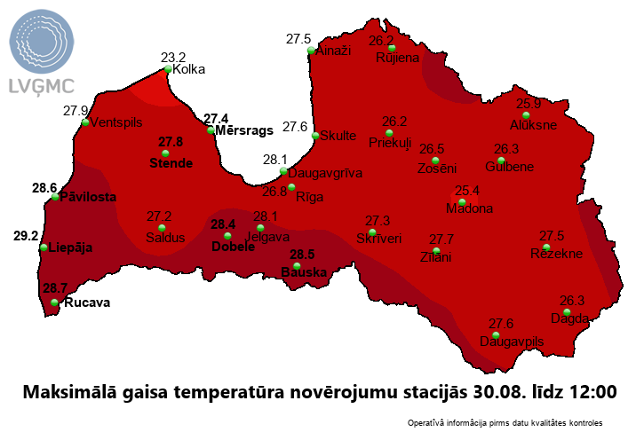 LVGMC_Meteo's tweet photo. 🌞Šodien jauni karstuma rekordi ir uzstādīti jau 7 novērojumu stacijās, dienas gaitā gaisa temperatūra turpinās paaugstināties!🌡️ https://t.co/yIXMVSGvbX
