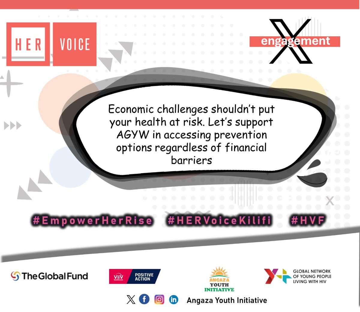 Economic challenges shouldn’t put your health at risk. Let’s support AGYW in accessing prevention options regardless of financial barriers. 
#HVF #HERVoiceKilifi #EmpowerHerRise
<a href="/GlobalFund/">The Global Fund</a> <a href="/Yplus_Global/">Y+ Global</a> <a href="/ypluskenya/">Y+Kenya</a>