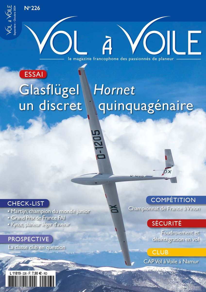 Le N° 226 (septembre-octobre 2024) est disponible en kiosque ou en ligne (revuevolavoile.fr/abonnement/). Le traditionnel essai s'intéresse au classe club Glasflügel Hornet.
<a href="/FFVolenPlaneur/">FFVP</a>
<a href="/CNVV_SAINTAUBAN/">CNVV_SaintAuban</a>
<a href="/CNVVsthubert/">CNVV</a>
<a href="/AeroclubFrance/">Aéro-Club de France</a>
<a href="/AeCS01/">Aeroclub der Schweiz</a>
<a href="/canglide/">Soaring Assoc Canada</a>