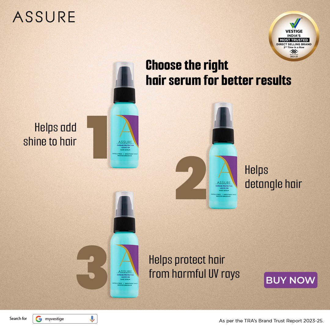 vestigemkt's tweet photo. Embrace the shine and strength your hair deserves with Assure Damage Protection Leave-On Hair Serum.
Buy Now!
#Vestige #VestigeMarketing #AssureSerum #AssureHairCare #HealthyHair #SmoothLocks #assure #Assurancewithassure https://t.co/fXJjSd2yb3
