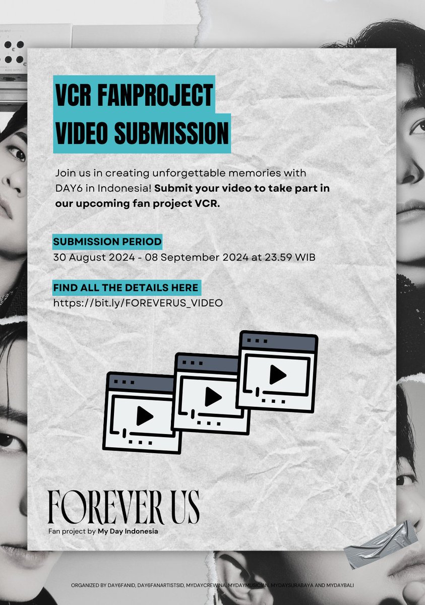 MydayCrewINA's tweet photo. [🎞️] My Day~ video submissions are now open! Your videos will be featured during Forever Young in Bali, Surabaya, and Jakarta 🥳

Are you excited to be part of this??

Find out more! 
https://t.co/3c4aE71iol

#DAY6_FOREVER_YOUNG_Indonesia
#FOREVER_US https://t.co/sCrnRXbjQB