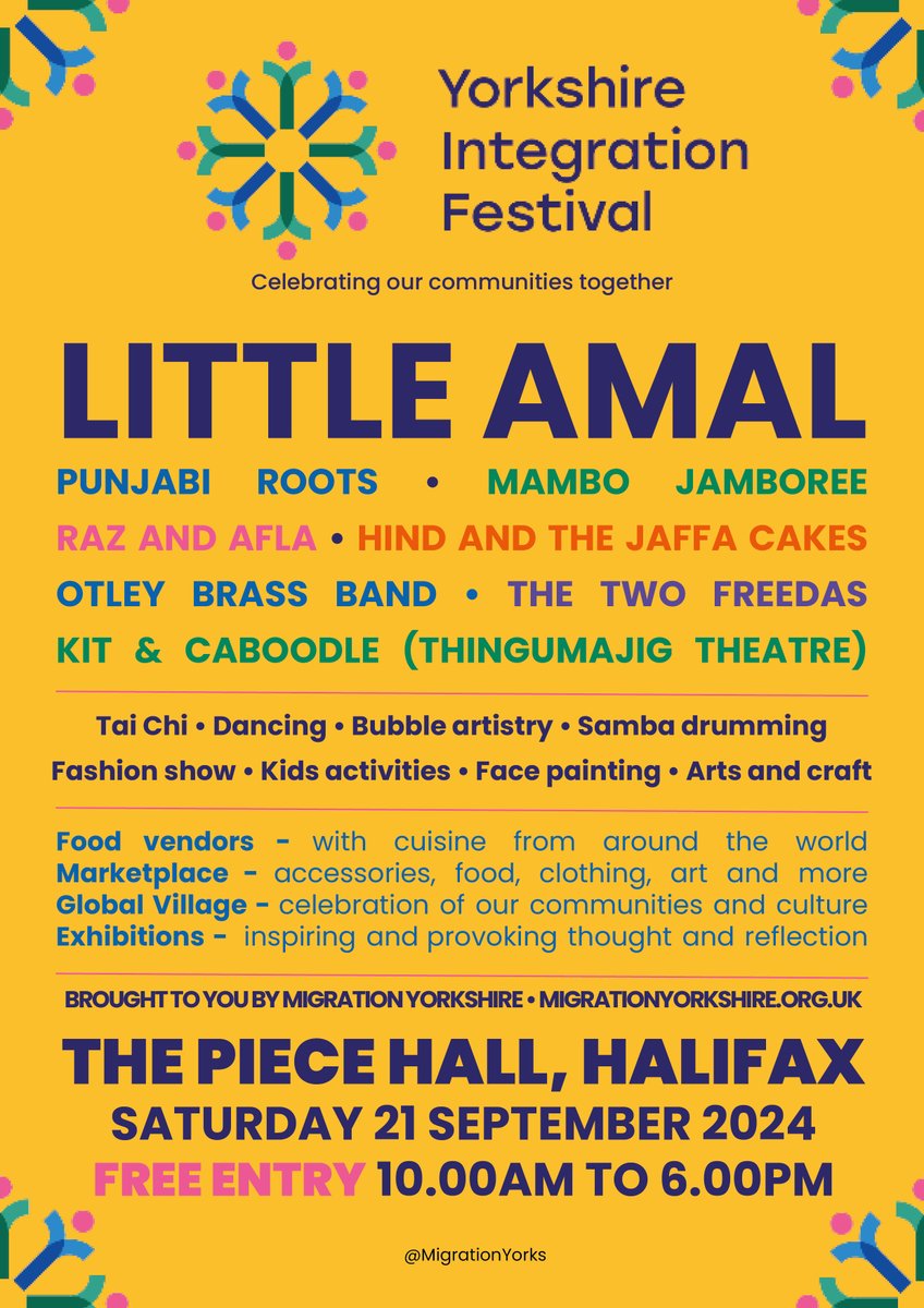 It's just over 3 weeks until the return of the Yorkshire Integration Festival! This year we'll be at <a href="/ThePieceHall/">The Piece Hall</a>, Halifax for a fun-filled day for all the family. 

We're thrilled to have Little Amal as our special guest, joining an exciting line up of artists and performers!