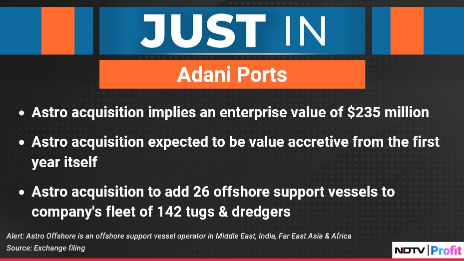 NDTVProfitAlpha's tweet photo. #AdaniPorts' #AstroOffshore acquisition implies an enterprise value of $235 million.

For the latest news and updates, visit: https://t.co/MVT9qbASgP https://t.co/ZFLHfwQJDW