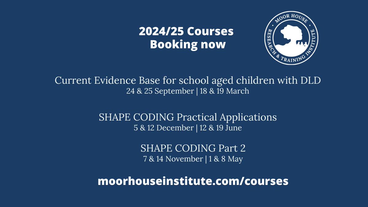 Our live courses in 2024/25 are available to book now.

moorhouseinstitute.com/courses/

#courses #devlangdis #shapecoding