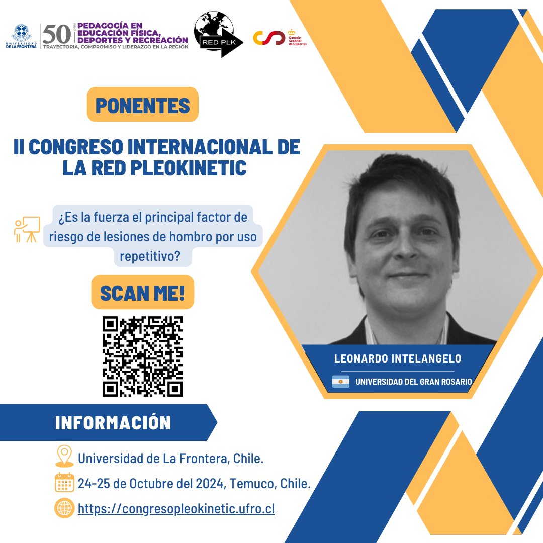 II Congreso Internacional de la Red Pleokinetic🏋🏼‍♂️
Avances en Dinamometría Electromecánica Funcional en Salud y Rendimiento Deportivo.

📅24 y 25 de octubre de 2024
📍<a href="/UFrontera/">UFRO</a>, Temuco 🇨🇱
🔗congresopleokinetic.ufro.cl
👨🏽‍⚕️<a href="/LeonardoIntela1/">Leonardo Intelangelo</a>
#UFRO #Congreso #Fuerza #Rehabilitacion #Temuco