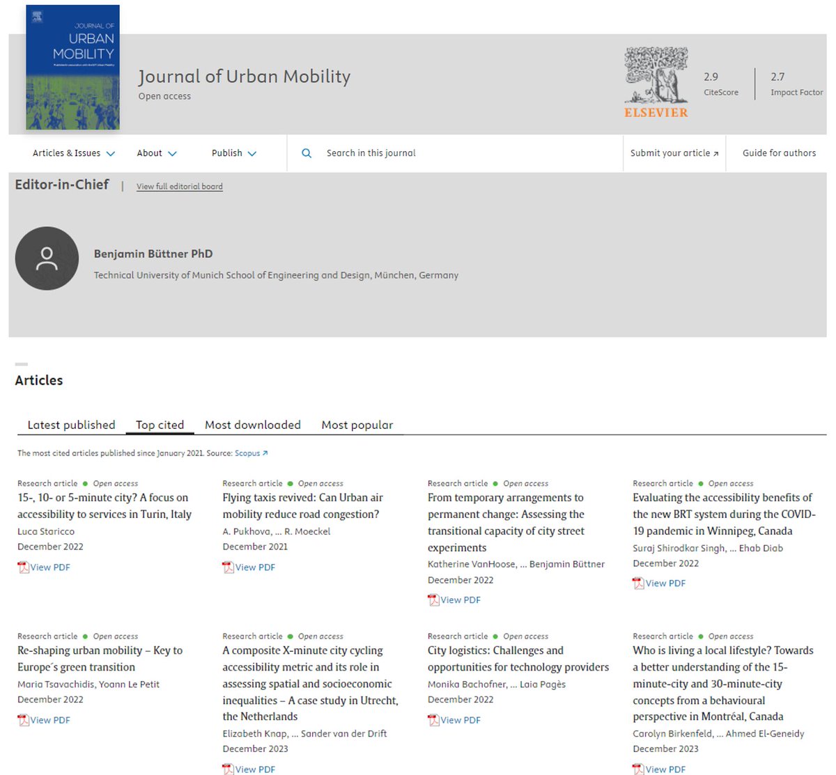 #JournalOfUrbanMobility has been awarded its 1st #ImpactFactor of 2.7, which places #JUM in Q1 of geography, Q2 of regional &amp; urban planning &amp; Q3 of transport category.
Thx to all submitted articles.
Dear reviewers pls accept my apols for being annoying.
tinyurl.com/ElsJUM