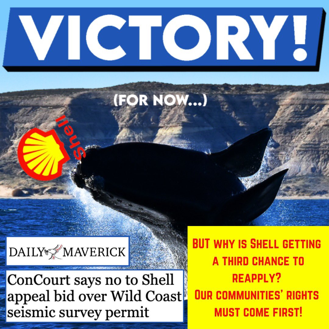 VICTORY!

Constitutional Court in SA has denied Shell's appeal, confirming their seismic surveys to drill for OIL in the WILD COAST were unlawful.
BUT Shell is getting another chance to reapply! our communities' rights must come first!
Let's continue the fight for justice!