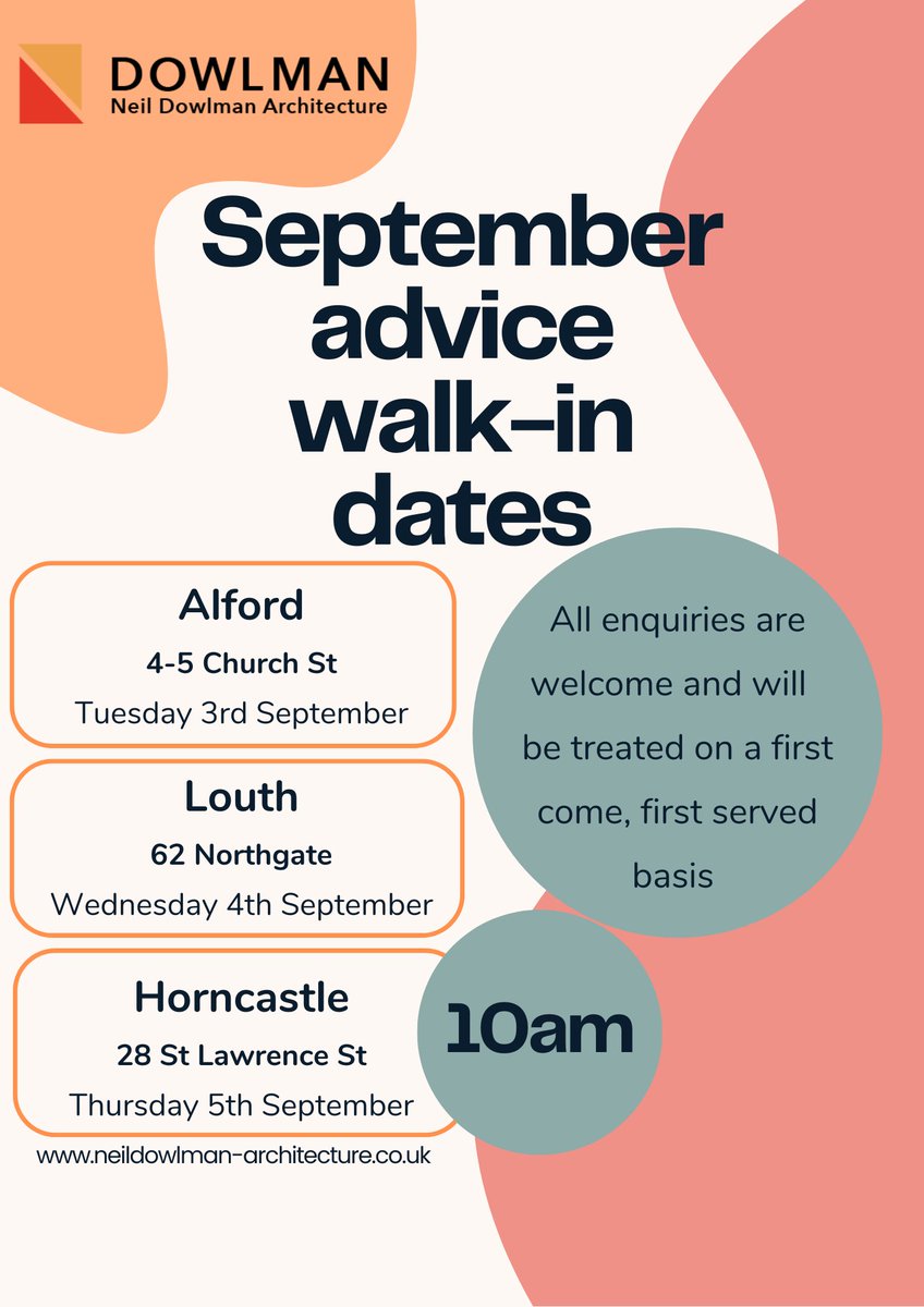 Our September walk-ins are next week. A chance for you to gain FREE Architectural or Planning advice from a Chartered Architectural Technologist! All are welcome and treated on a first come, first served basis. 

See our poster below for more details 

#freeadvice