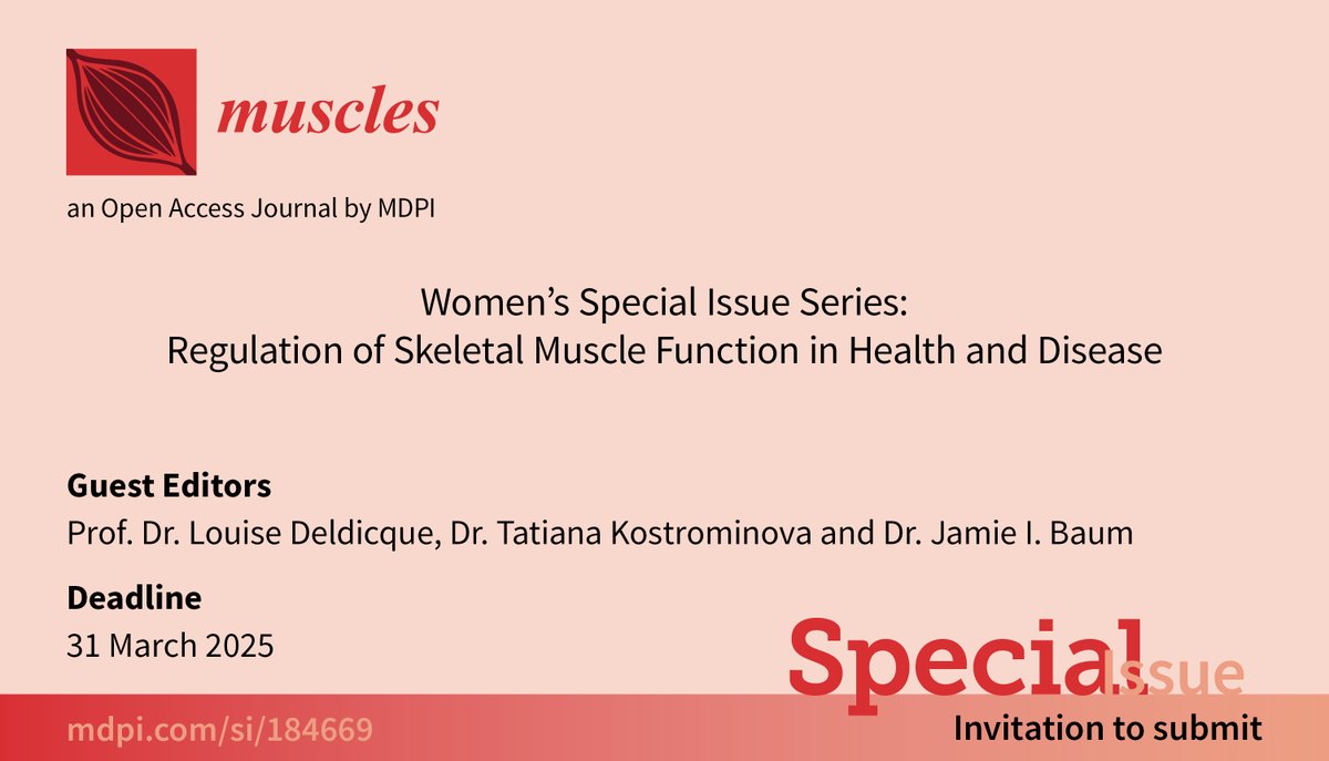 Muscles_MDPI's tweet image. #FirstPaper published in Women’s Special Issue Series: 

Hormonal Influences on Skeletal Muscle Function in Women across Life Stages: A Systematic Review

By @SaitejaBachi et al.
#HormonalInfluence #MuscleFunction #women #estrogen #menopause
mdpi.com/2813-0413/3/3/…